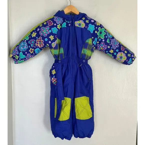 FERA Snowsuit Girl's One Piece Insulated Blue Green Size 4 Hooded Fanny Pack